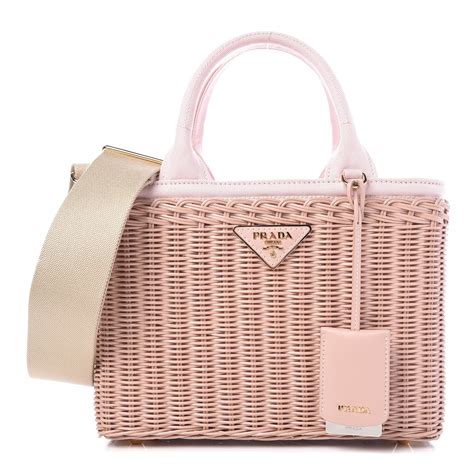 prada tote bag pink|Prada wicker tote bag.